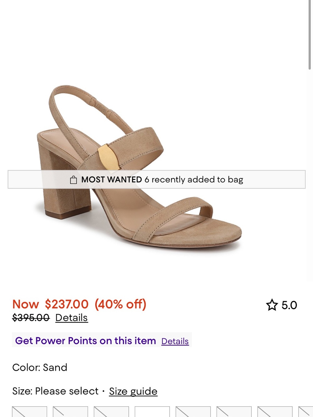 Veronica Beard Sand Suede Block Heel Slingback with Gold Accent Plate